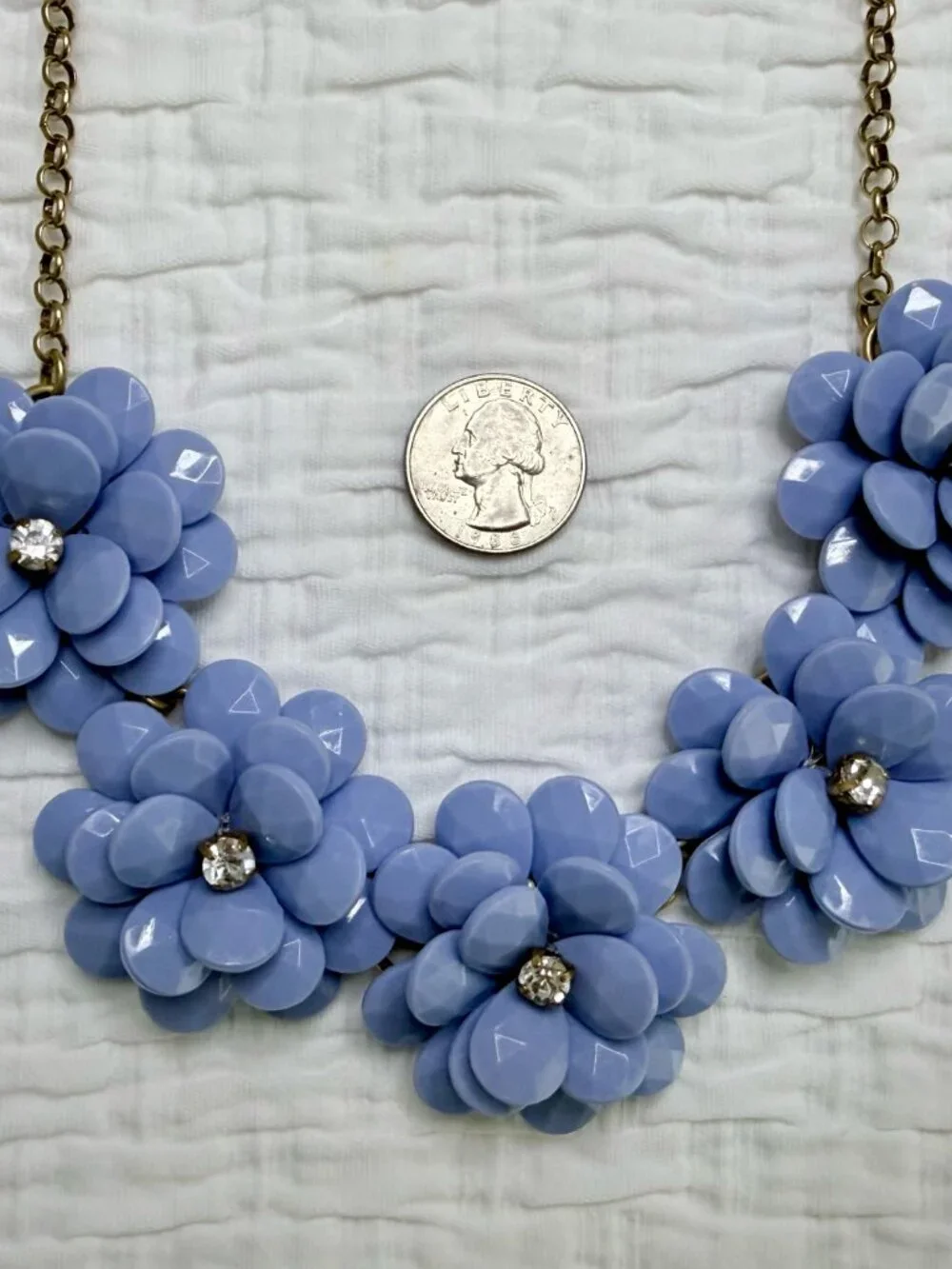 J. Crew Lavender Flower Floral Necklace w/Rhinestone Center Costume
